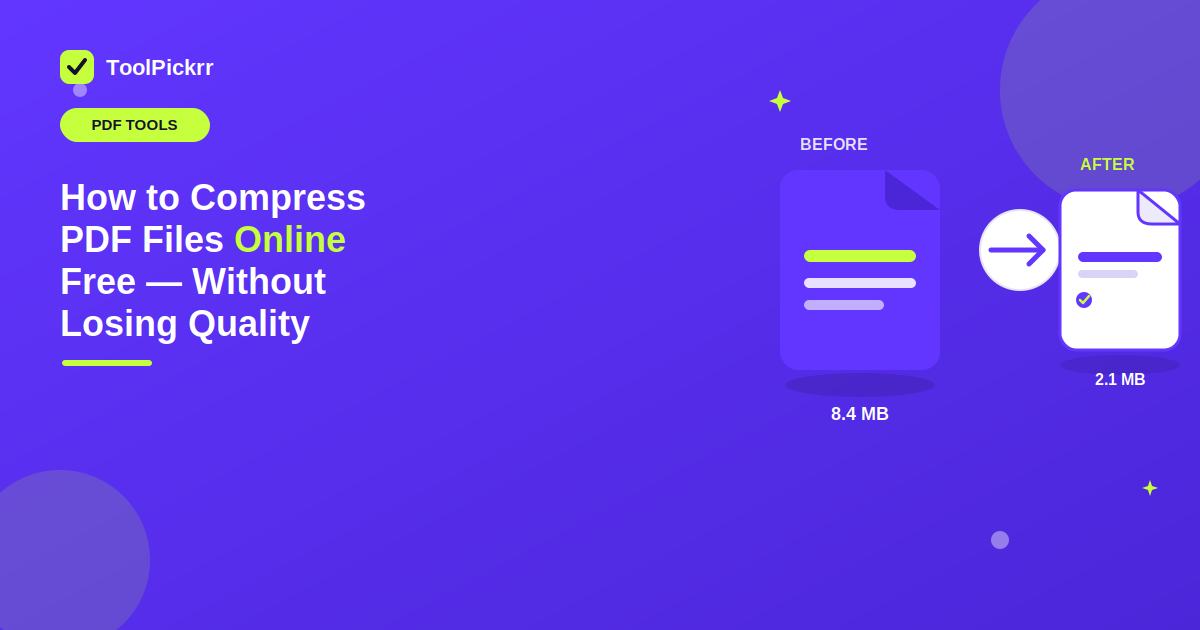How to compress PDF files online for free without losing quality with ToolPickrr
